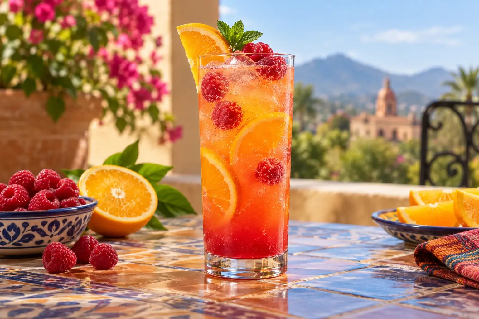 Mocktail de naranja con frambuesa y pulpa Pulpamia para restaurantes