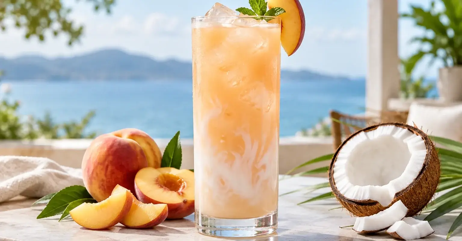 Refresher de durazno con coco y pulpa Pulpamia para restaurantes