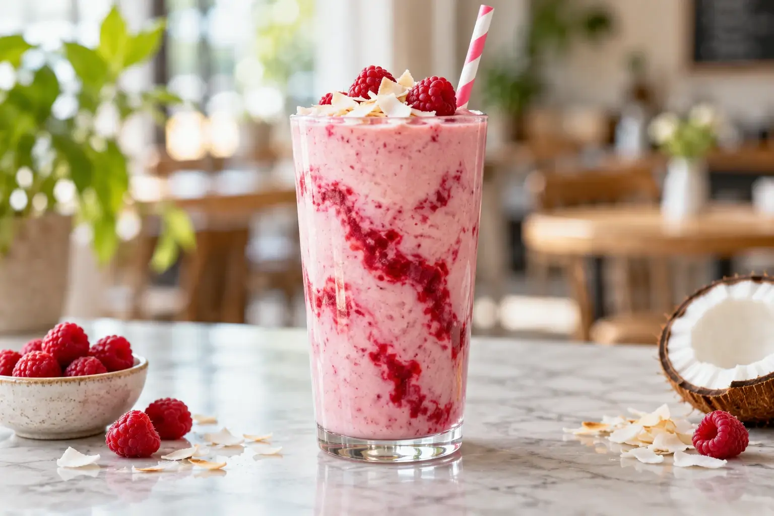 Smoothie de frambuesa con coco y pulpa Pulpamia para cafeterias