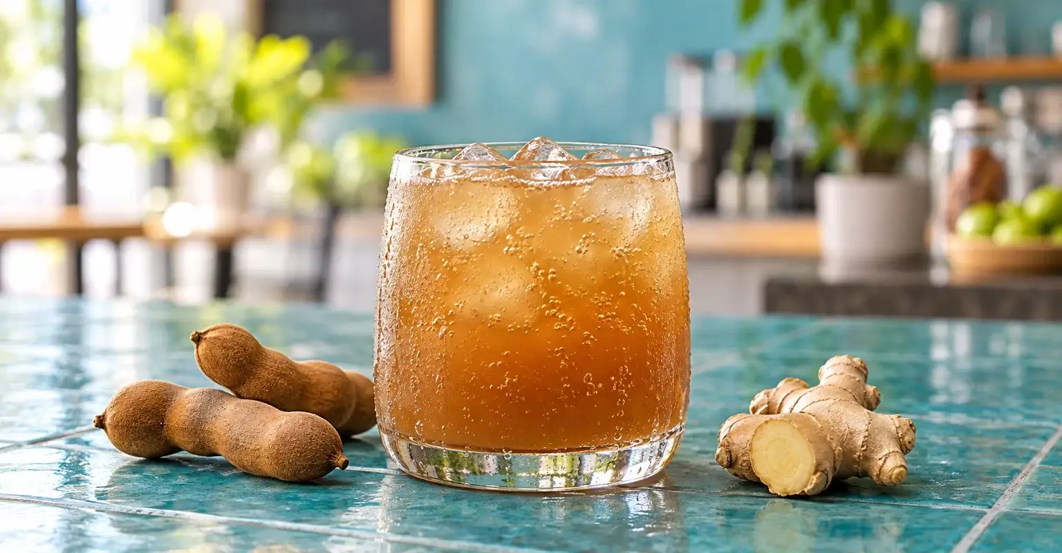 Soda de tamarindo con jengibre en una presentación ilustrativa