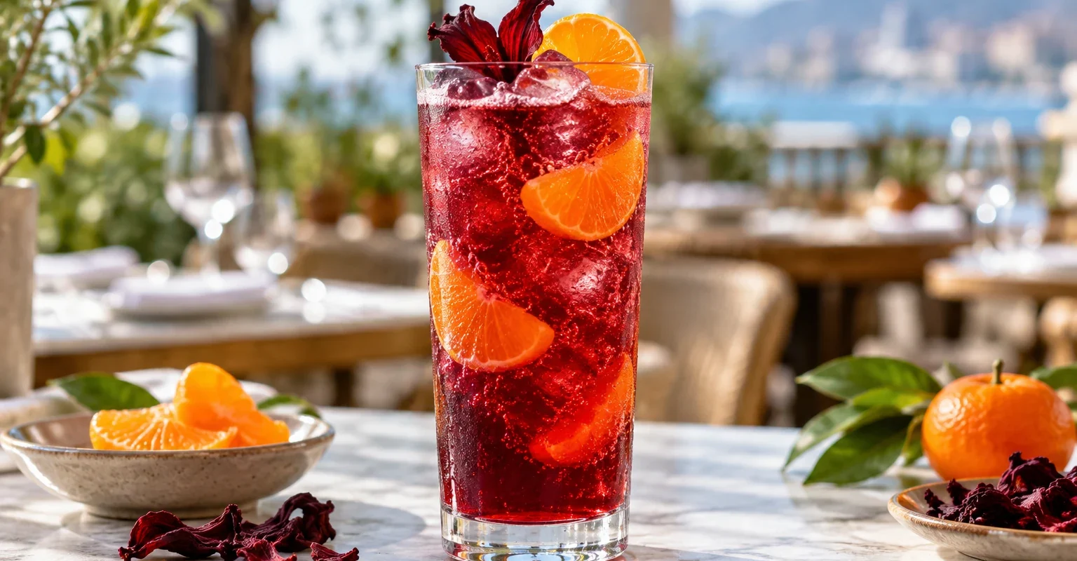 Soda de jamaica con mandarina y pulpa Pulpamia para restaurantes