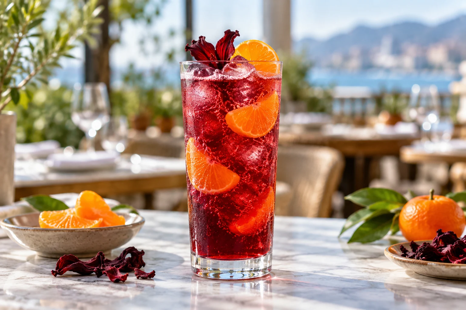 Soda de jamaica con mandarina y pulpa Pulpamia para restaurantes