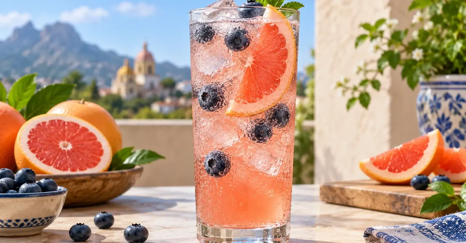 Soda de toronja con blueberry y pulpa Pulpamia para restaurantes