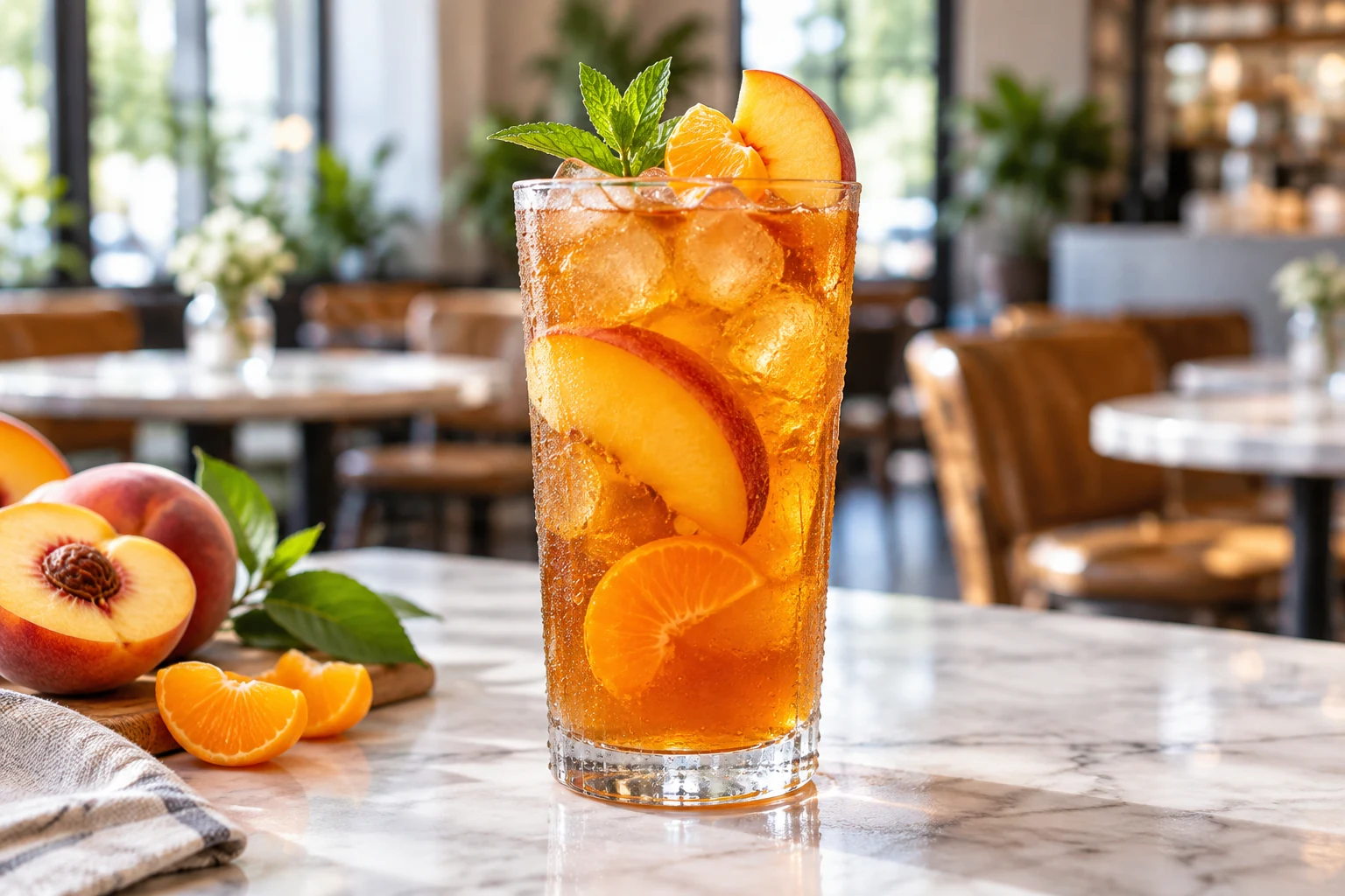 Te frio de durazno con mandarina y pulpa Pulpamia para restaurantes