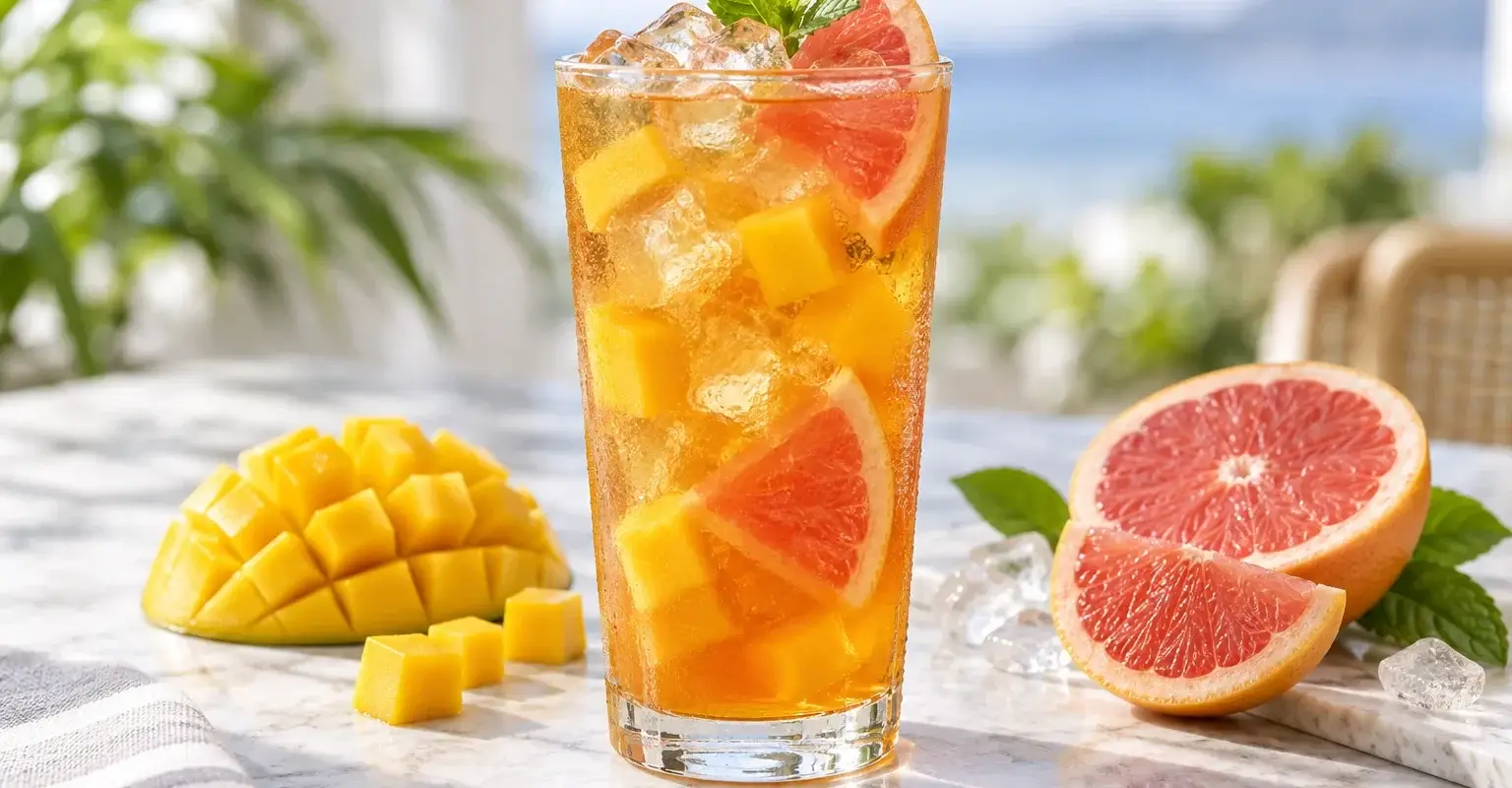 Te frio de mango con toronja y pulpa Pulpamia para cafeterias